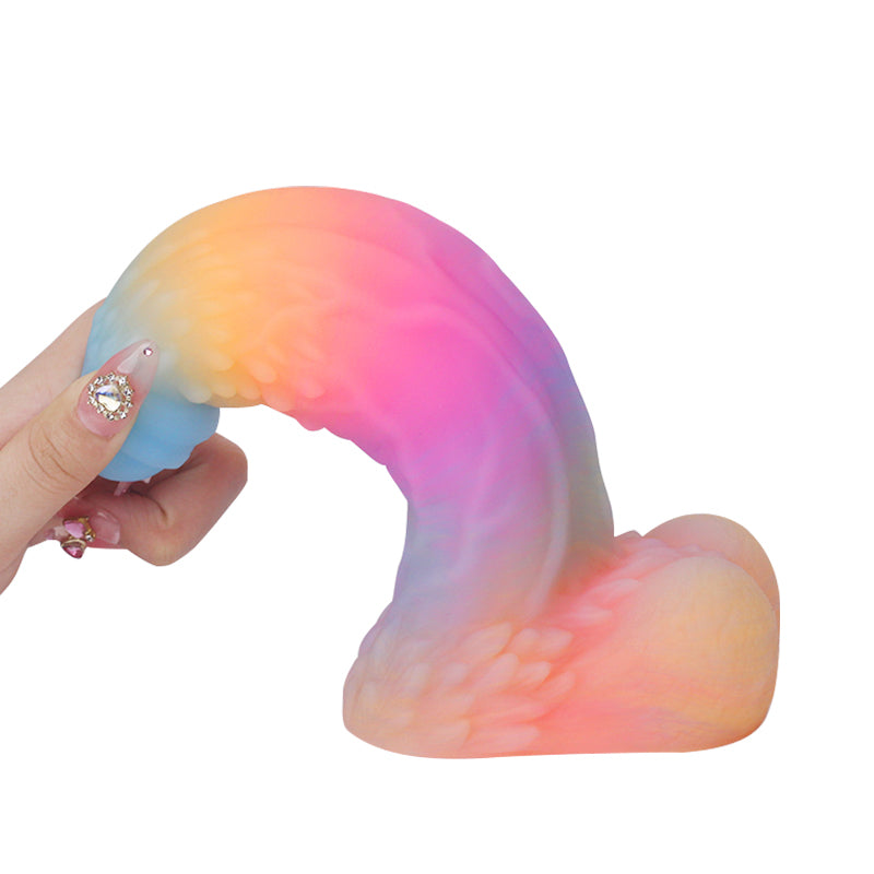 Fantasy Rainbow Warrior Platinum Silicone Dildo 9 Inch - Glow In The Dark