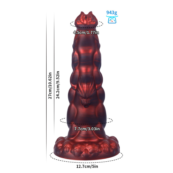 Fantasy Rippled Rider Platinum Silicone Dildo 10.6 Inch - Red