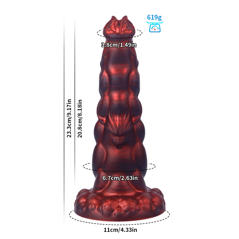 Fantasy Rippled Rider Platinum Silicone Dildo 9.1 Inch - Red