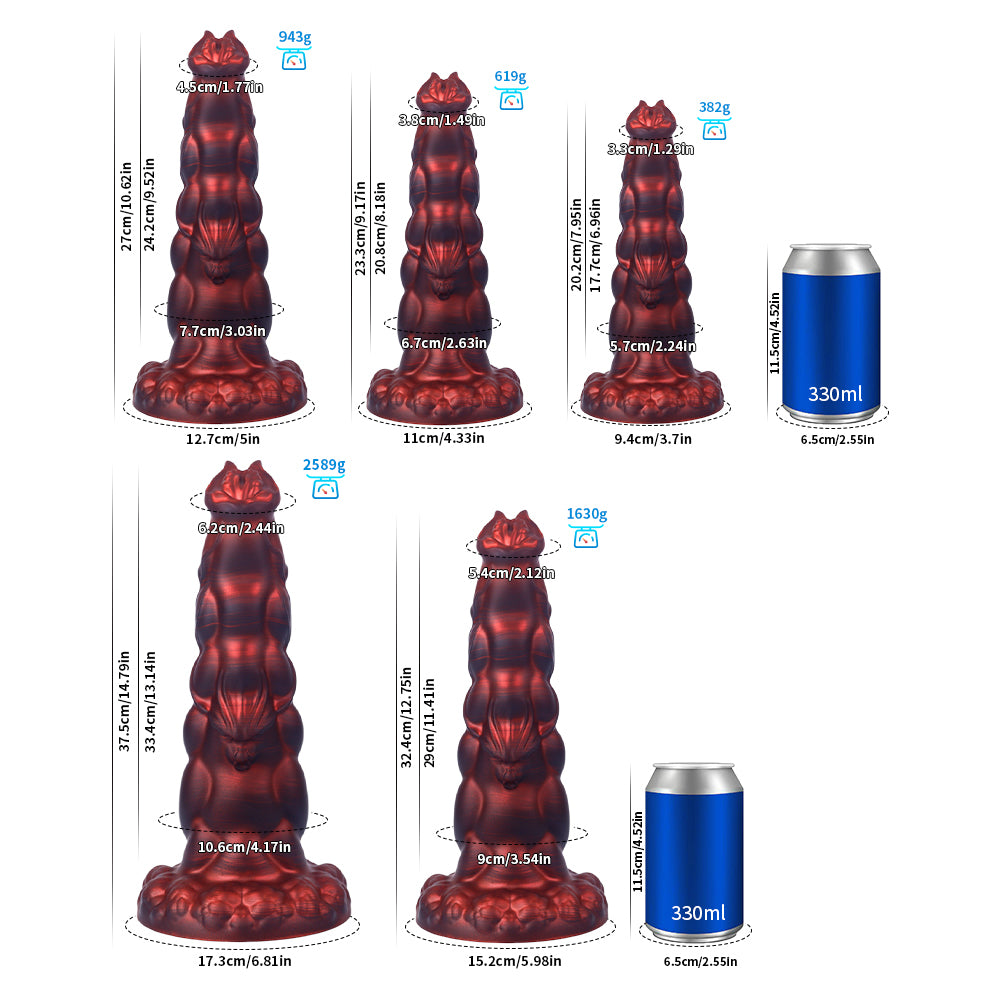 Fantasy Rippled Rider Platinum Silicone Dildo 9.1 Inch - Red