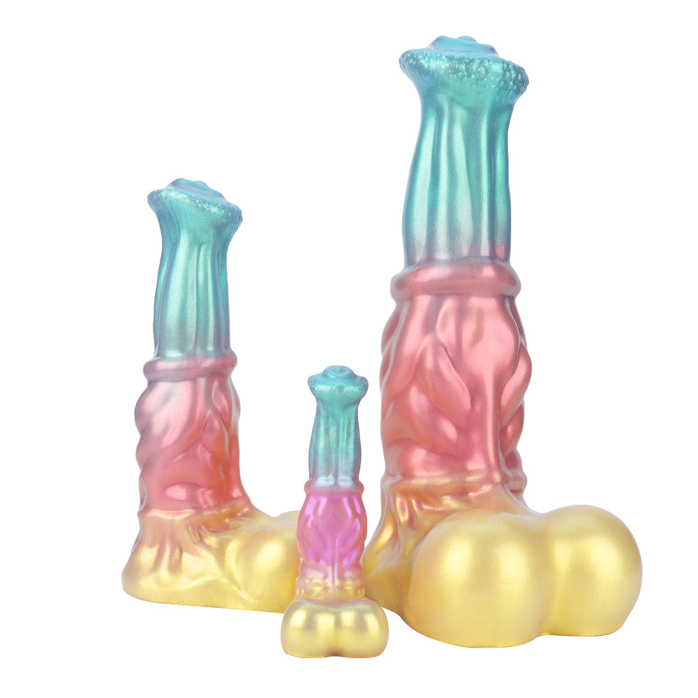 Fantasy Unicorn Platinum Silicone Dildo 5.7 Inch - Metallic Rainbow