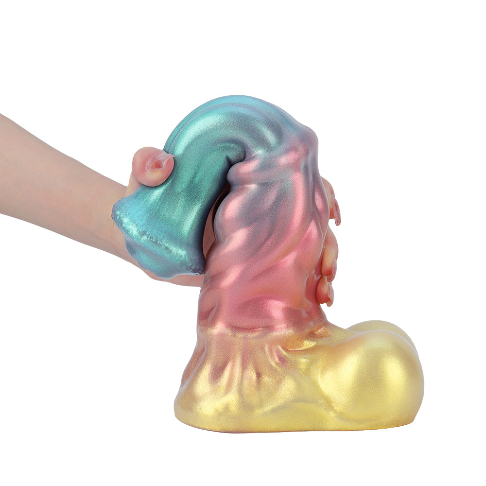 Fantasy Unicorn Platinum Silicone Dildo 5.7 Inch - Metallic Rainbow