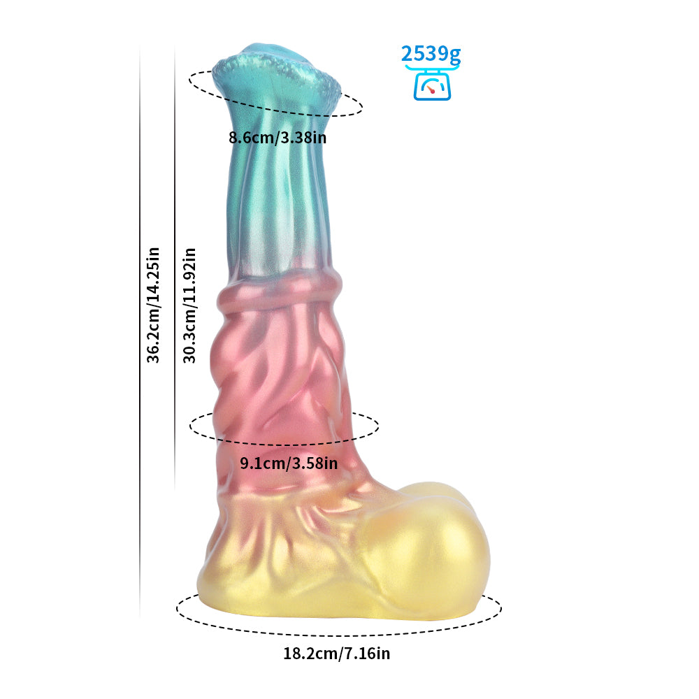 Fantasy Unicorn Platinum Silicone Dildo 14.2 Inch - Metallic Rainbow