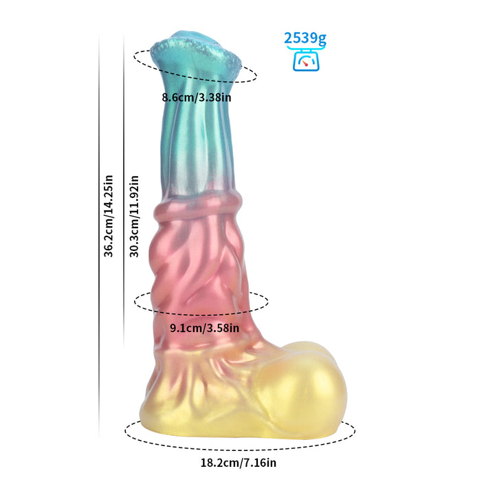 Fantasy Unicorn Platinum Silicone Dildo 14.2 Inch - Metallic Rainbow