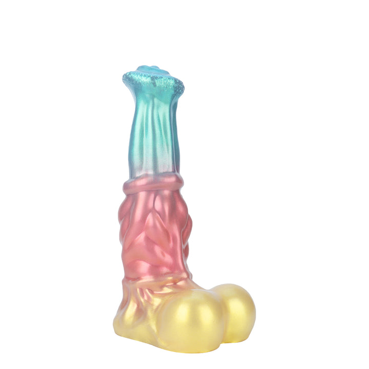 Fantasy Unicorn Platinum Silicone Dildo 10 Inch - Metallic Rainbow