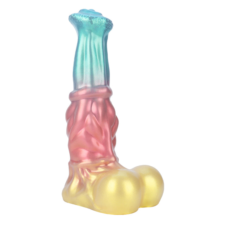 Fantasy Unicorn Platinum Silicone Dildo 14.2 Inch - Metallic Rainbow