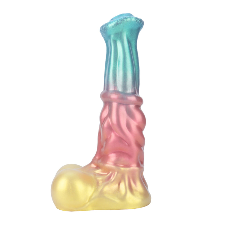 Fantasy Unicorn Platinum Silicone Dildo 5.7 Inch - Metallic Rainbow