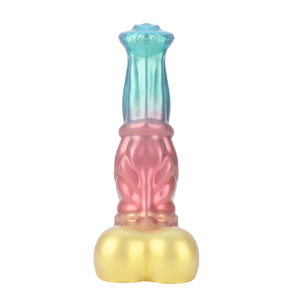 Fantasy Unicorn Platinum Silicone Dildo 10 Inch - Metallic Rainbow