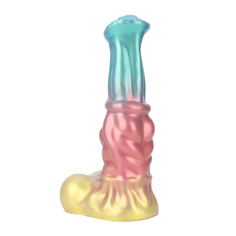 Fantasy Unicorn Platinum Silicone Dildo 5.7 Inch - Metallic Rainbow