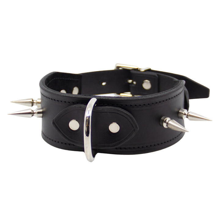 Love In Leather Australian Made Unlined D-Ring Long Spike Collar 005