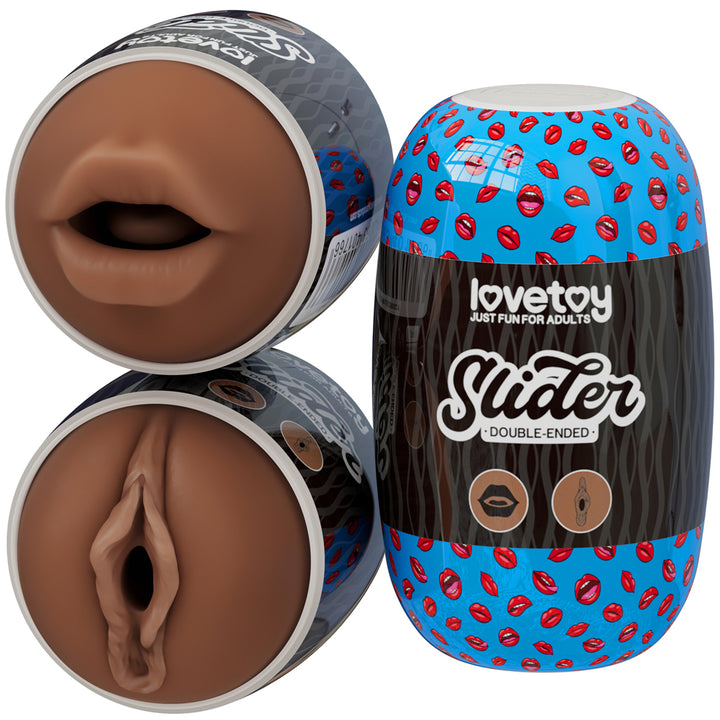 Lovetoy Slider Double-Ended Masturbator Mouth and Vagina - Brown