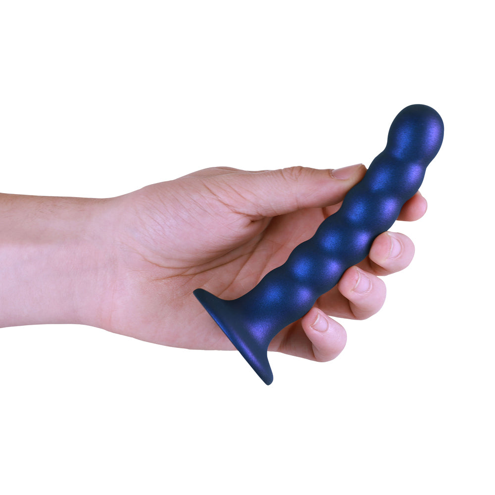 Shots Ouch! Liquid Silicone Beaded G-Spot 5 Inch Dildo - Metallic Blue