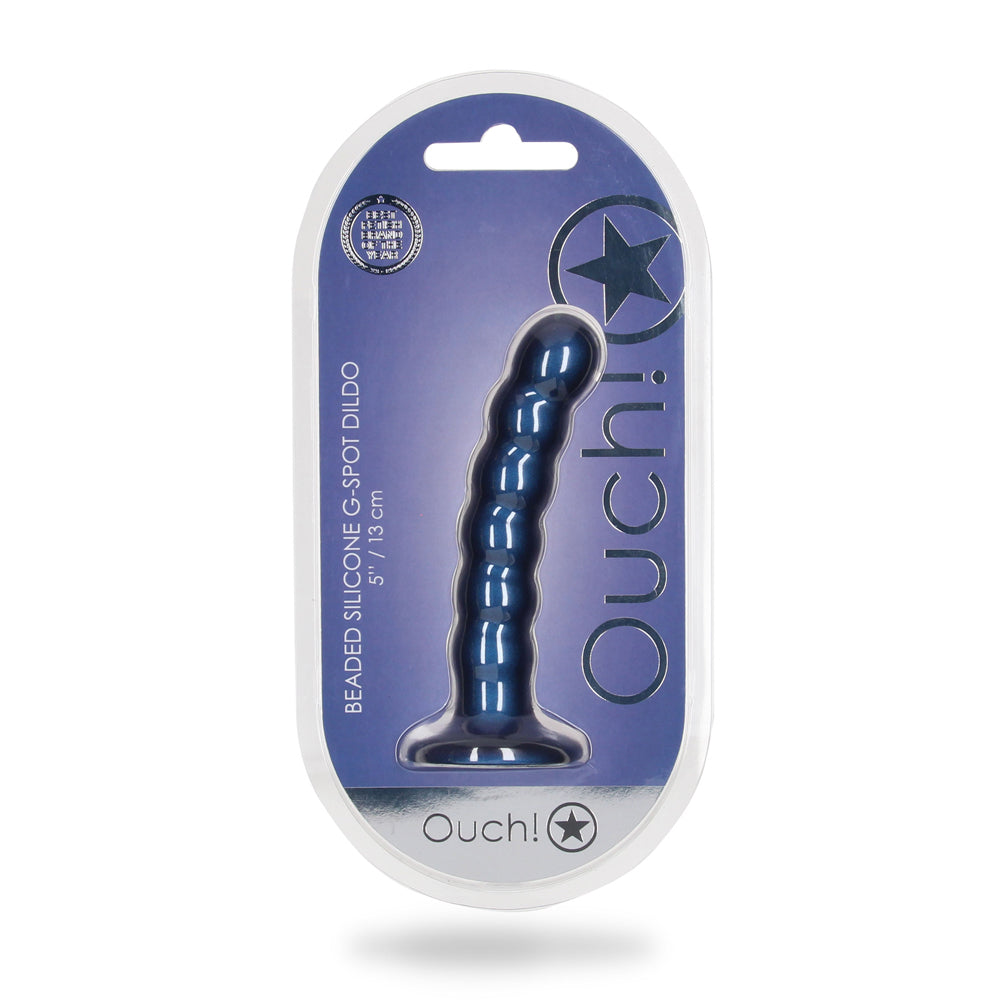 Shots Ouch! Liquid Silicone Beaded G-Spot 5 Inch Dildo - Metallic Blue