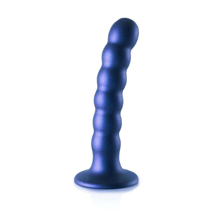 Shots Ouch! Liquid Silicone Beaded G-Spot 5 Inch Dildo - Metallic Blue