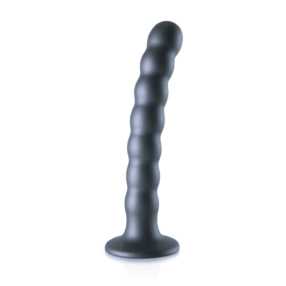 Shots Ouch! Liquid Silicone Beaded G-Spot 6.5 Inch Dildo - Gun Metal