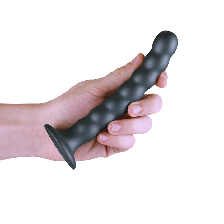 Shots Ouch! Liquid Silicone Beaded G-Spot 6.5 Inch Dildo - Gun Metal