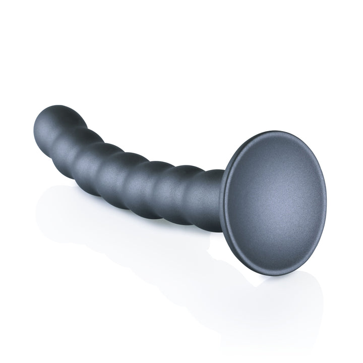 Shots Ouch! Liquid Silicone Beaded G-Spot 6.5 Inch Dildo - Gun Metal