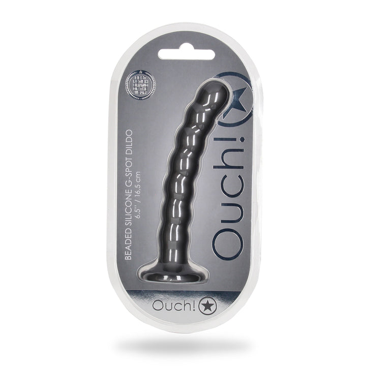 Shots Ouch! Liquid Silicone Beaded G-Spot 6.5 Inch Dildo - Gun Metal