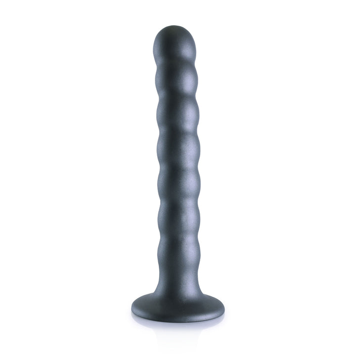 Shots Ouch! Liquid Silicone Beaded G-Spot 6.5 Inch Dildo - Gun Metal