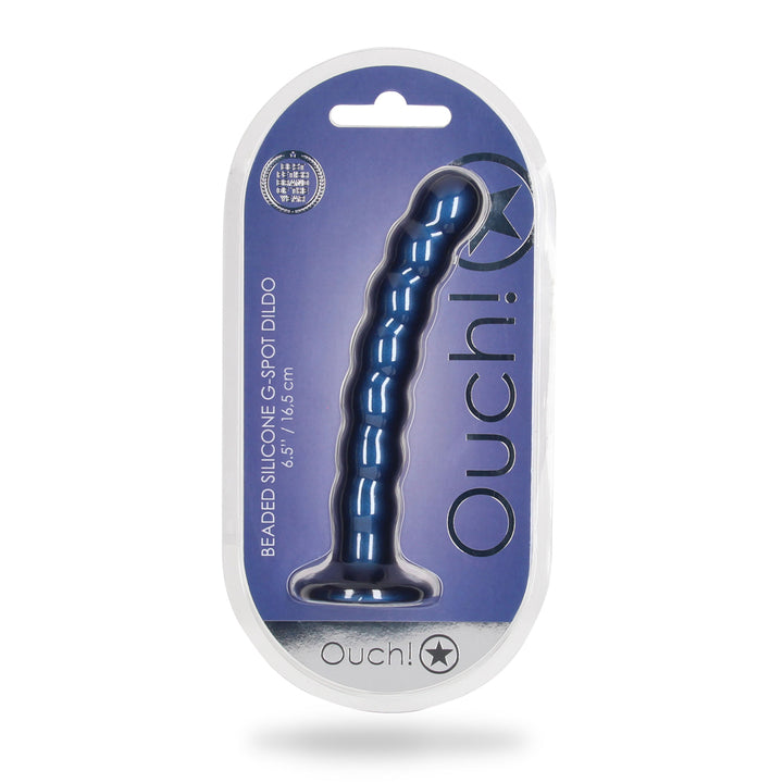 Shots Ouch! Liquid Silicone Beaded G-Spot 6.5 Inch Dildo - Metallic Blue