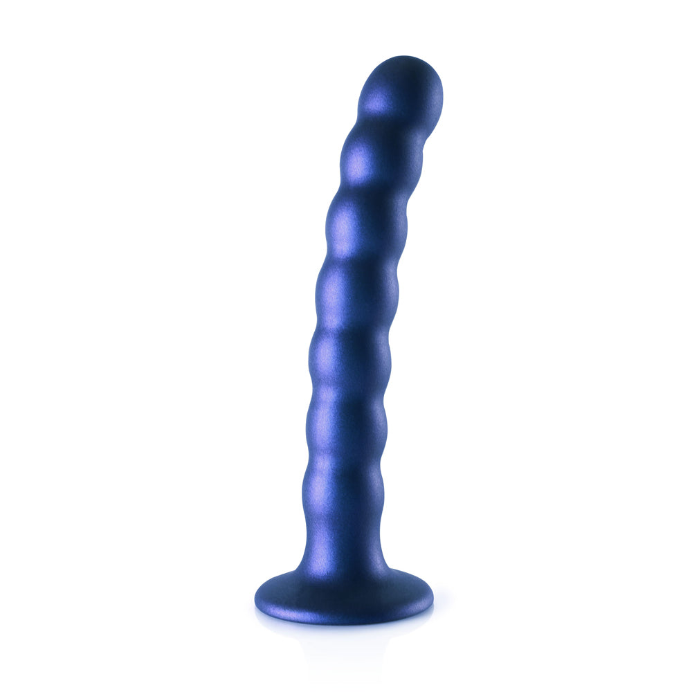 Shots Ouch! Liquid Silicone Beaded G-Spot 6.5 Inch Dildo - Metallic Blue