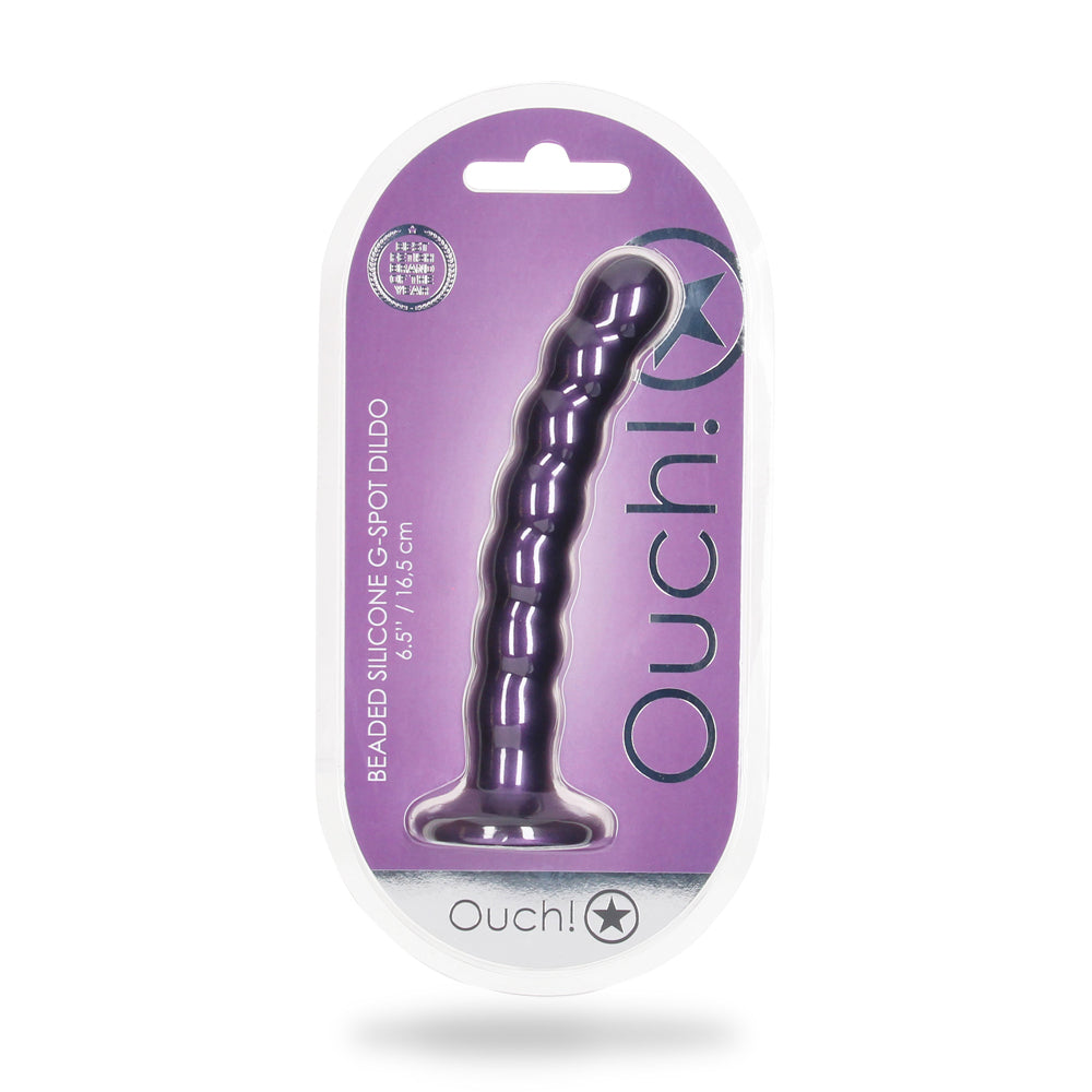 Shots Ouch! Liquid Silicone Beaded G-Spot 6.5 Inch Dildo - Metallic Purple