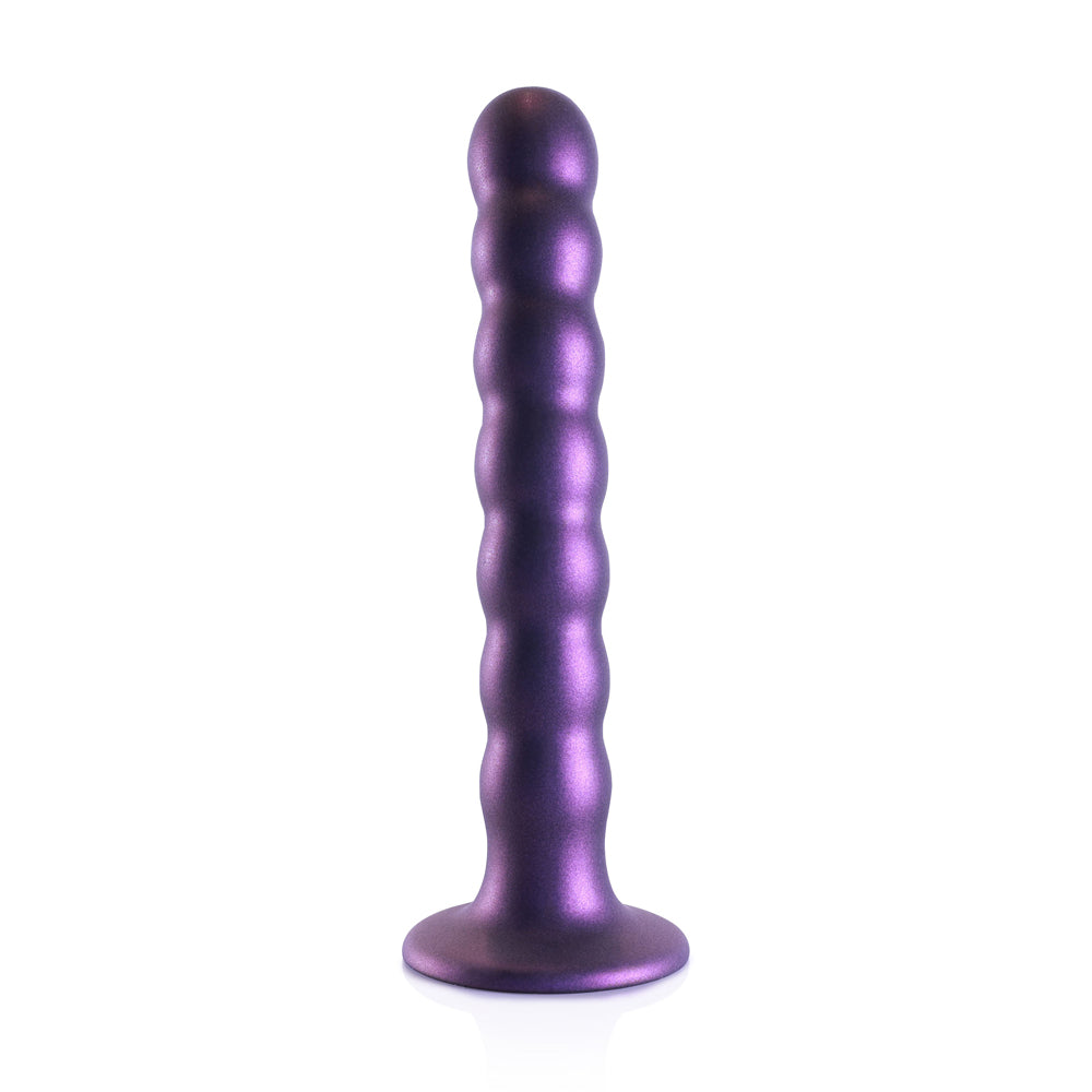 Shots Ouch! Liquid Silicone Beaded G-Spot 6.5 Inch Dildo - Metallic Purple