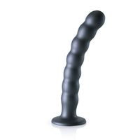 Shots Ouch! Liquid Silicone Beaded G-Spot 8 Inch Dildo - Gun Metal