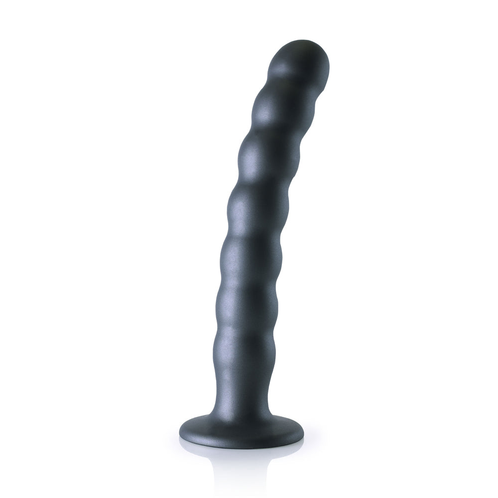 Shots Ouch! Liquid Silicone Beaded G-Spot 8 Inch Dildo - Gun Metal