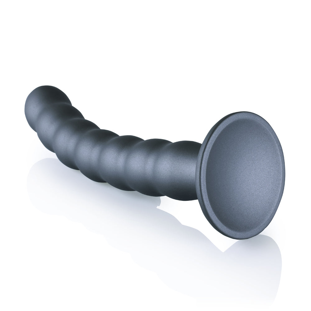 Shots Ouch! Liquid Silicone Beaded G-Spot 8 Inch Dildo - Gun Metal