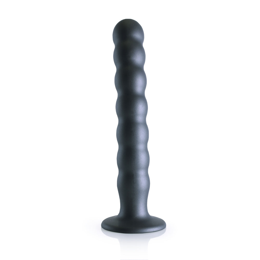 Shots Ouch! Liquid Silicone Beaded G-Spot 8 Inch Dildo - Gun Metal