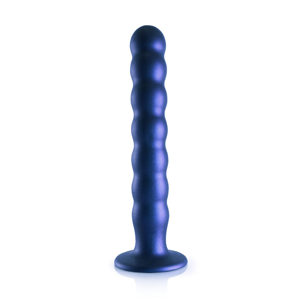 Shots Ouch! Liquid Silicone Beaded G-Spot 8 Inch Dildo - Metallic Blue