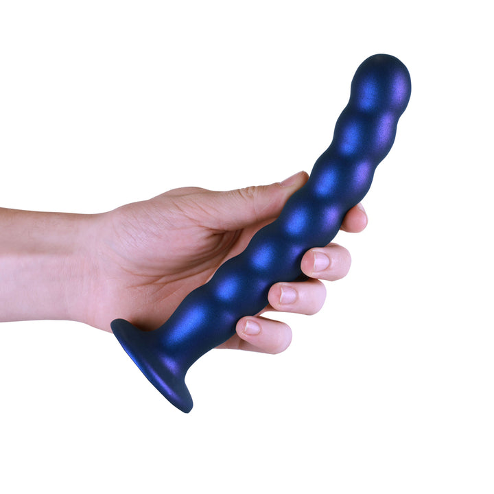 Shots Ouch! Liquid Silicone Beaded G-Spot 8 Inch Dildo - Metallic Blue