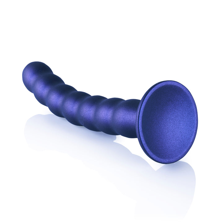 Shots Ouch! Liquid Silicone Beaded G-Spot 8 Inch Dildo - Metallic Blue