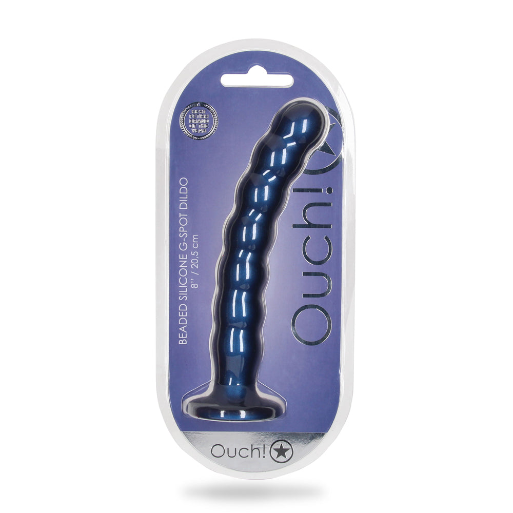 Shots Ouch! Liquid Silicone Beaded G-Spot 8 Inch Dildo - Metallic Blue