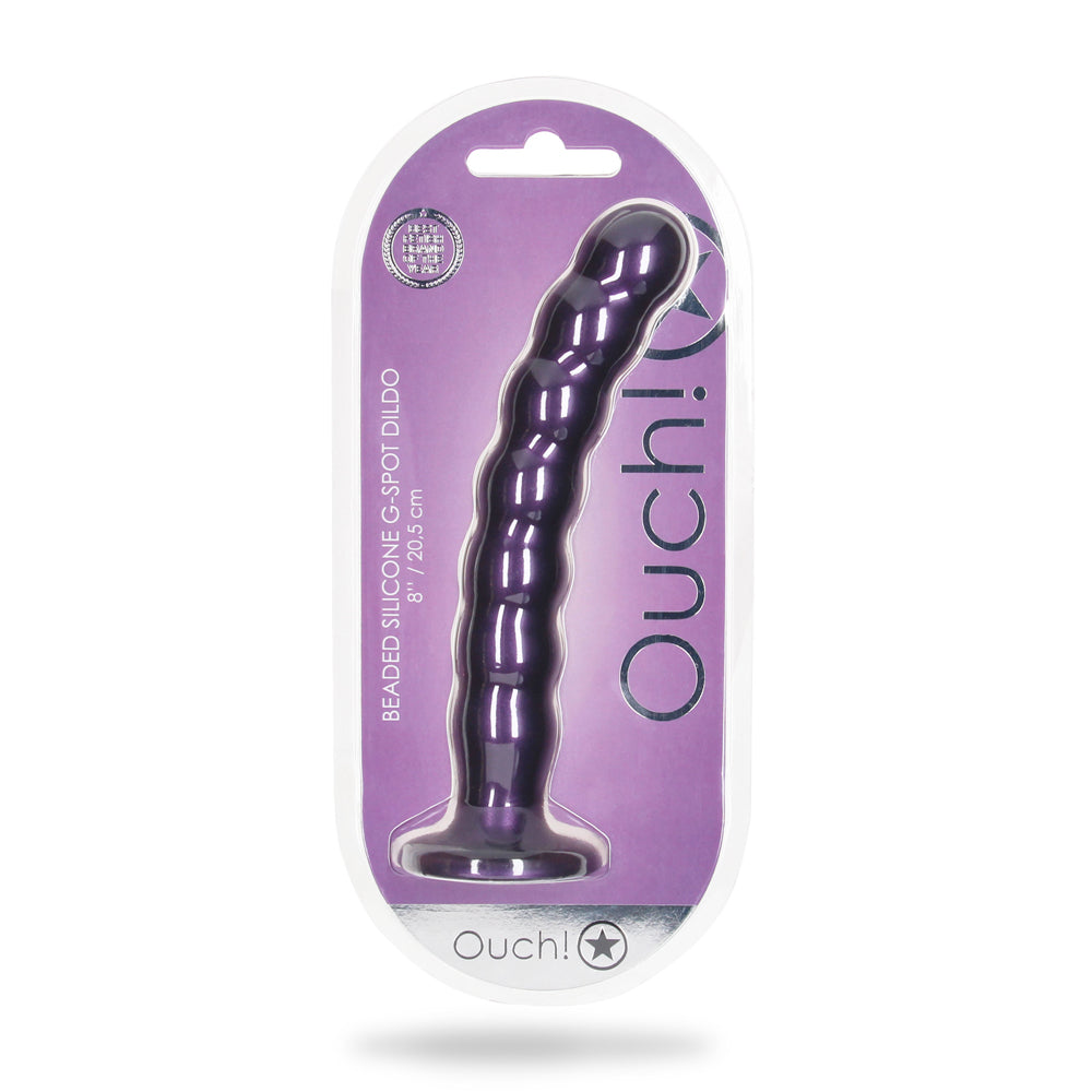 Shots Ouch! Liquid Silicone Beaded G-Spot 8 Inch Dildo - Metallic Purple