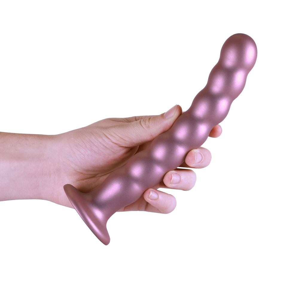 Shots Ouch! Liquid Silicone Beaded G-Spot 8 Inch Dildo - Rose Gold