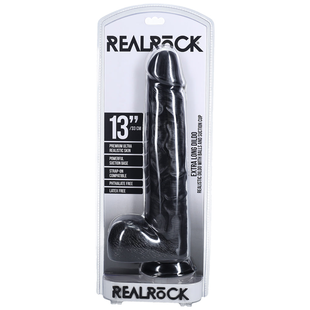 Shots Real Rock Realistic Straight Dildo With Balls 13 Inch - Black