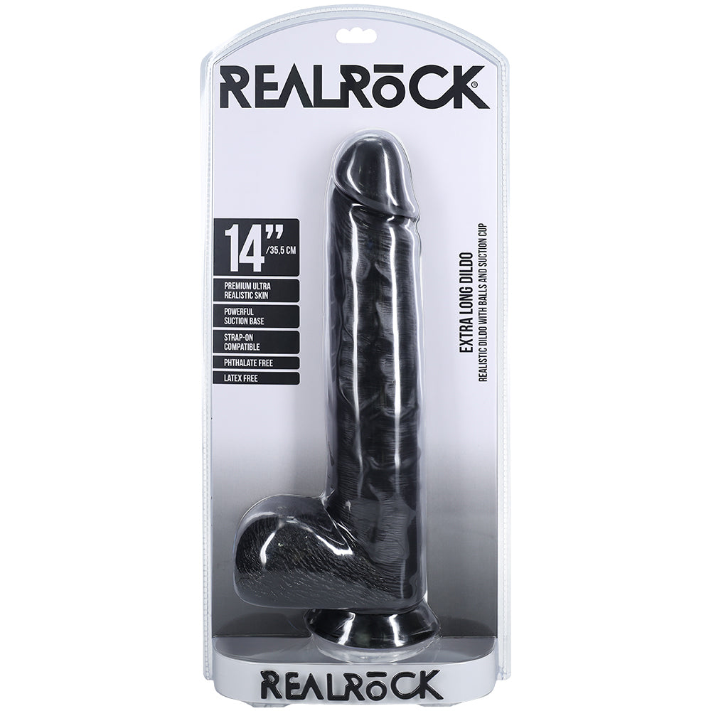 Shots Real Rock Realistic Straight Dildo With Balls 14 Inch - Black