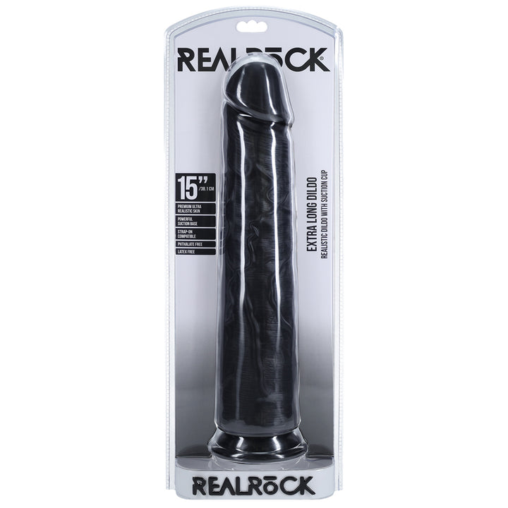 Shots Real Rock Realistic Straight Dildo 15 Inch - Black