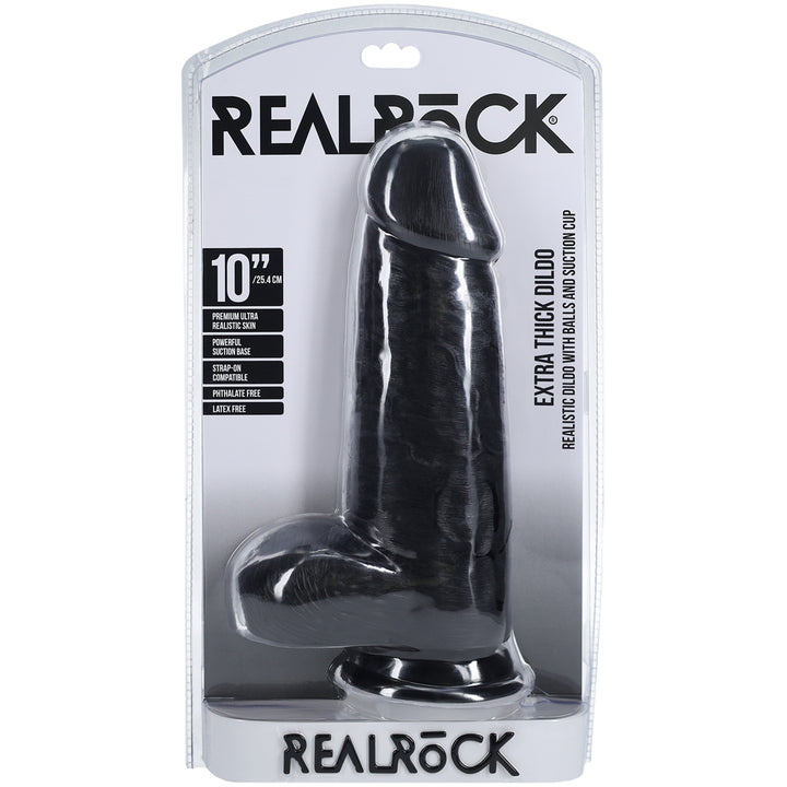 Shots Real Rock Extra Thick Dildo With Balls 10 Inch - Black