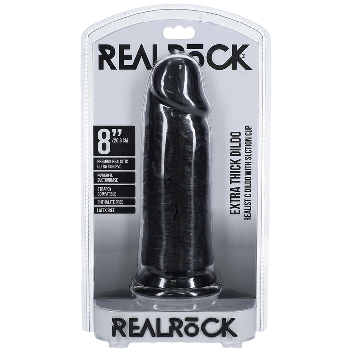 Shots Real Rock Extra Thick Dildo 8 Inch - Black