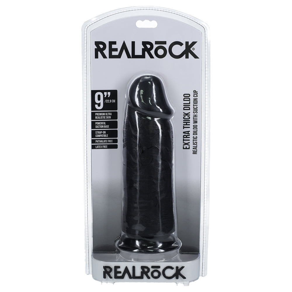 Shots Real Rock Extra Thick Dildo 9 Inch - Black