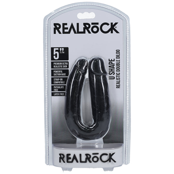 Shots Real Rock U Shape Double Dildo 5 Inch - Black