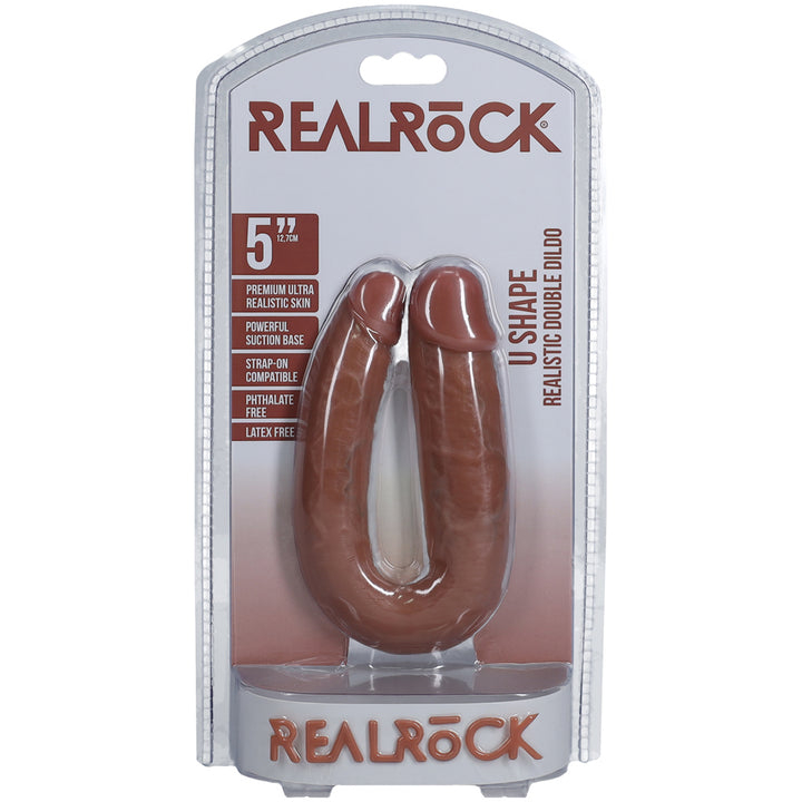 Shots Real Rock U Shape Double Dildo 5 Inch - Tan