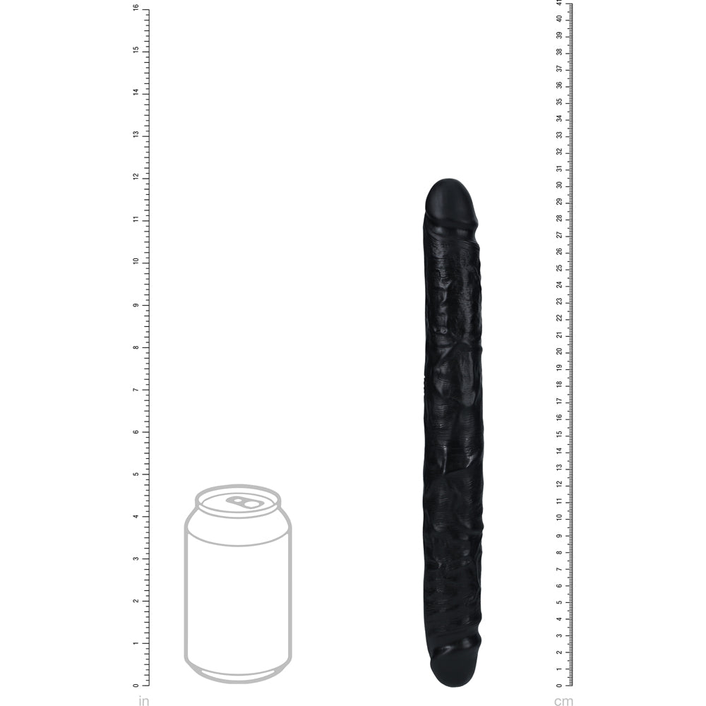 Shots Real Rock Straight Slim 12 Inch Double Dildo - Black