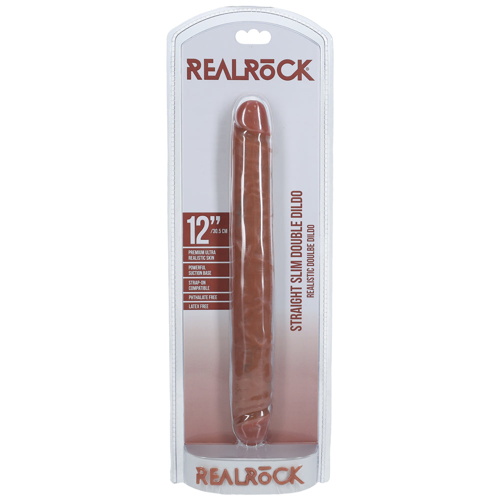 Shots Real Rock Straight Slim 12 Inch Double Dildo - Tan