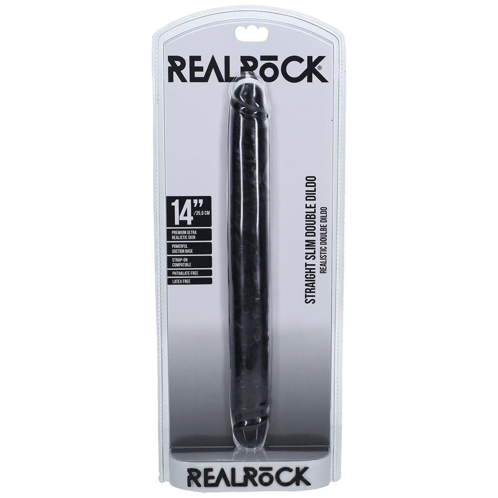 Shots Real Rock Straight Slim 14 Inch Double Dildo - Black