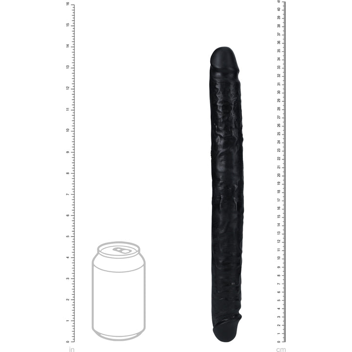 Shots Real Rock Straight Slim 14 Inch Double Dildo - Black