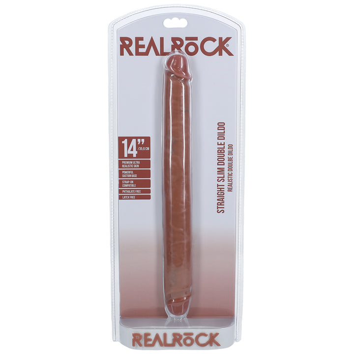 Shots Real Rock Straight Slim 14 Inch Double Dildo - Tan